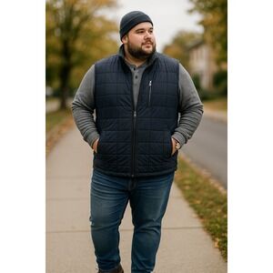 Perry Ellis Mens Nylon Quilted Puffer‎ Vest 3XL Black Fleece Lined Sleeveless